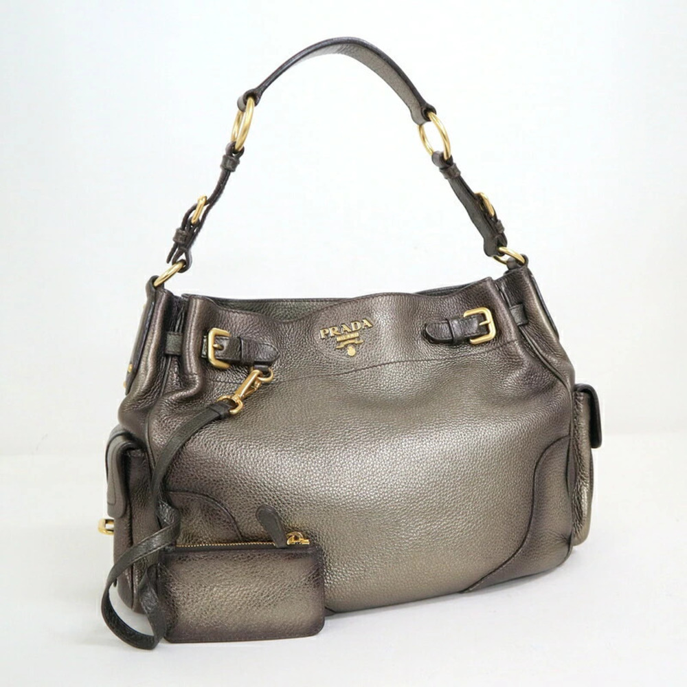 Prada Vitello Daino leather shoulder bag bronze metallic Brown